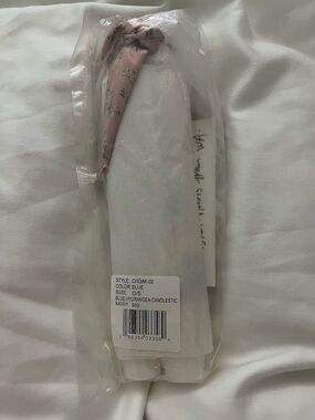 LoveShackFancy Blue Hydrangea Candlestick with Pink Ribbon Accent